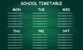 School timetable or schedule isolated on blackboard. Vector illustration of green classroom chalkboard. Royalty Free Stock Photo